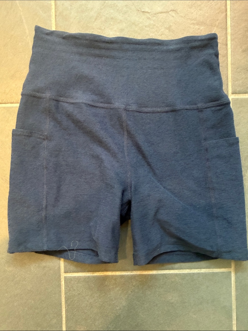 Beyond Yoga High-Waist Navy Bike Shorts with Side Pockets